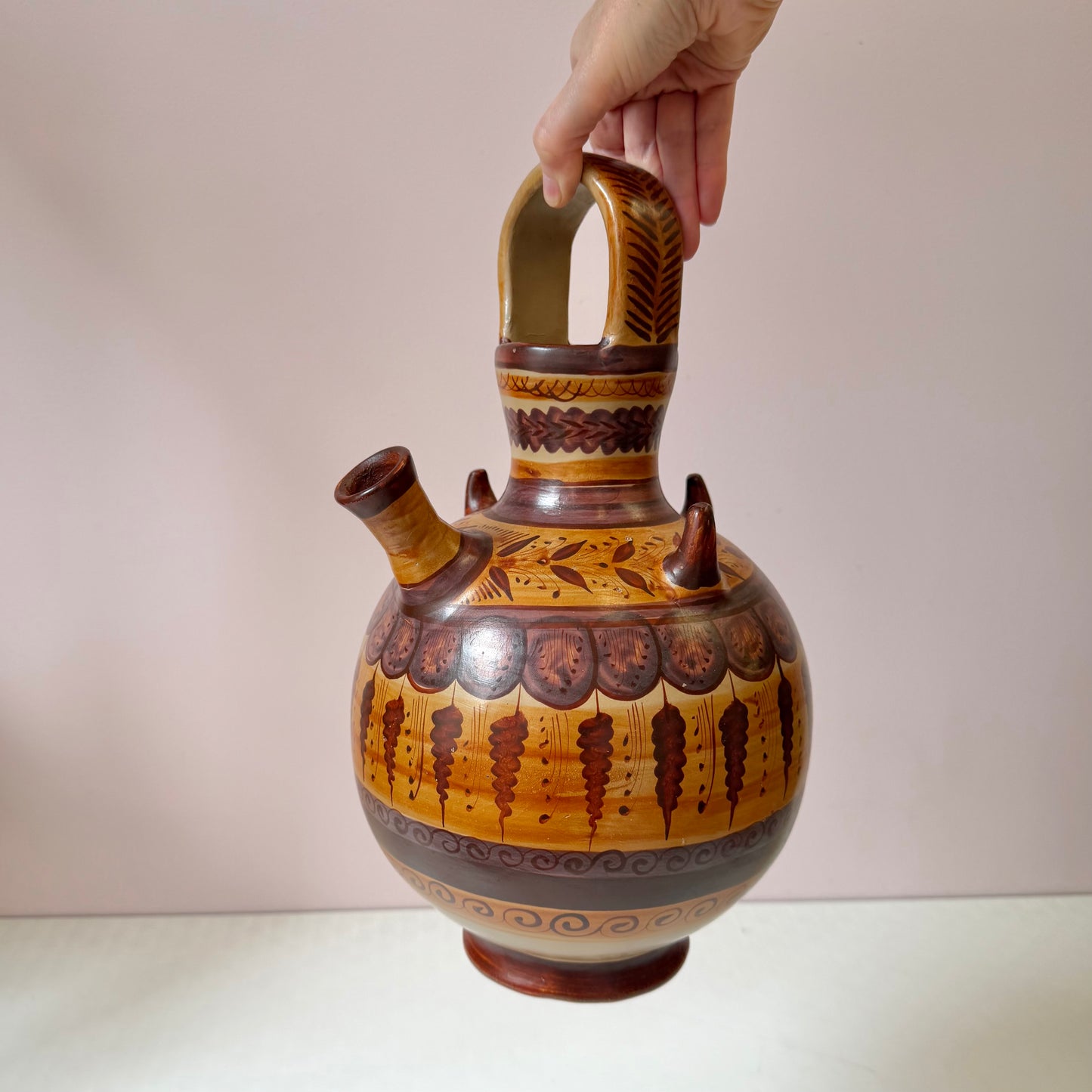 Vintage Handcrafted Mexican Tonala Clay Pottery Water Jug