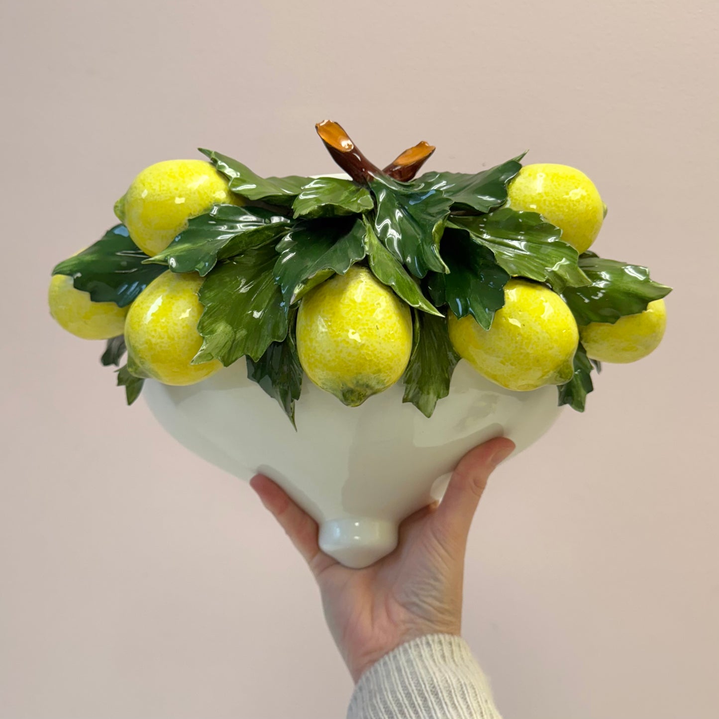 Pair of Vintage Italian Capodimonte Porcelain Lemon Wall Sconce Pockets