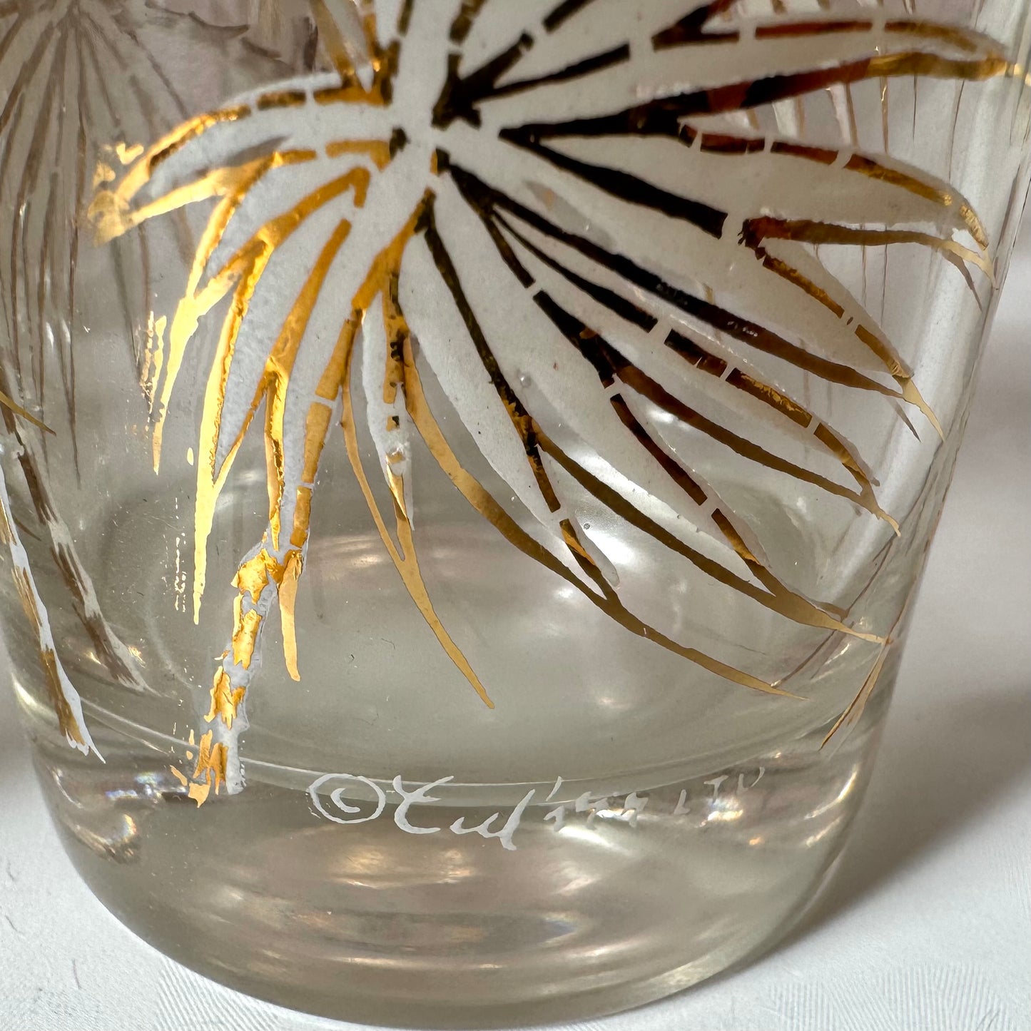 Vintage set of 6 Gold Palm Frond High Ball Glasses by Culver Ltd