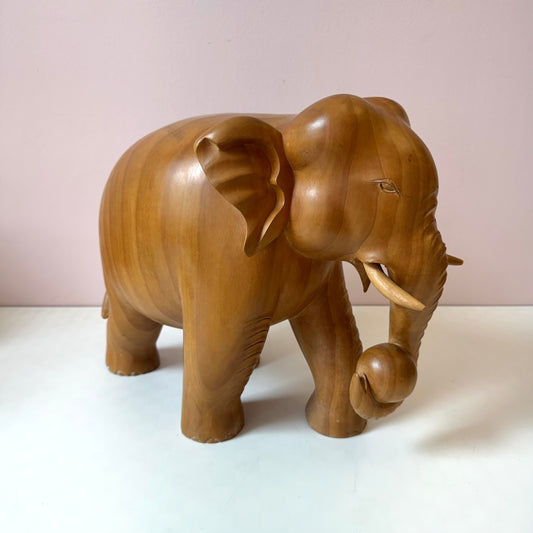 Vintage Large Mid-Century Carved Teak Elephant