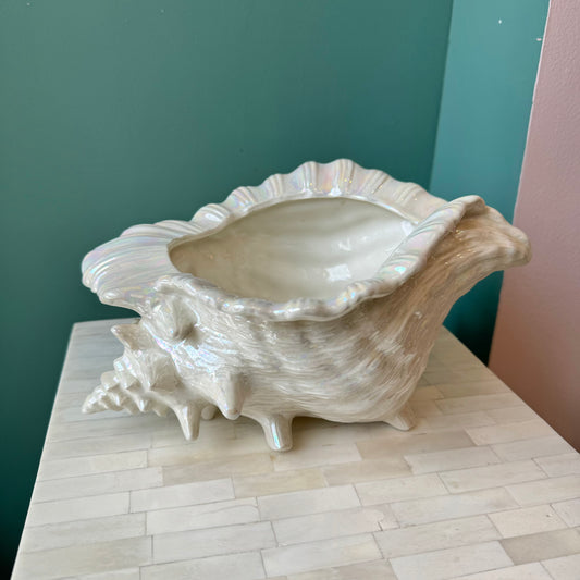 Vintage Opalescent Ceramic Shell Planter
