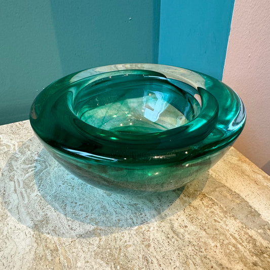 Vintage Green Art Glass Bowl by Anna Ehrner for Kosta Boda