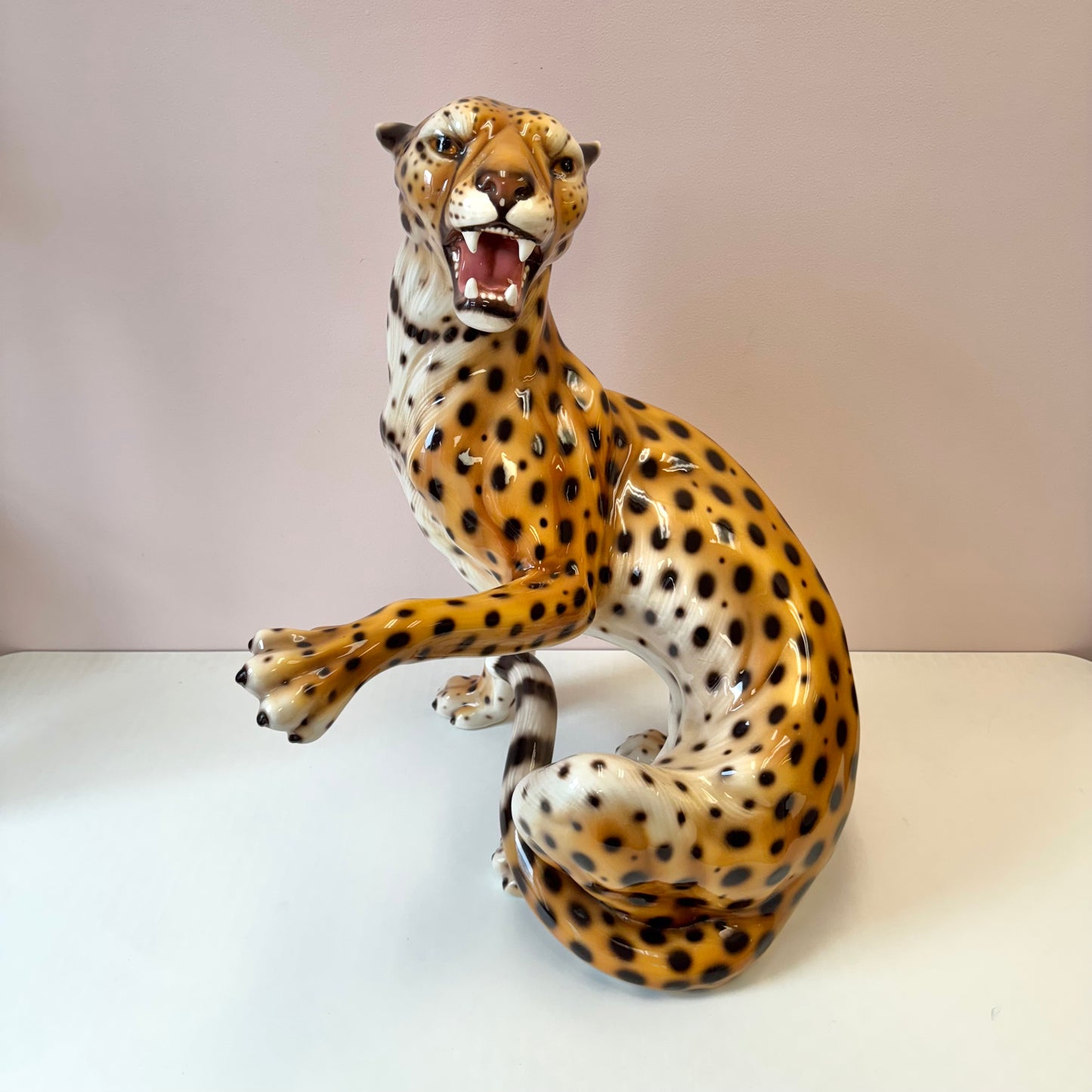 Vintage Large Italian Ceramic Cheetah Statue