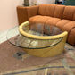 Vintage Round Coffee Table with Half Moon Faux Goatskin Base