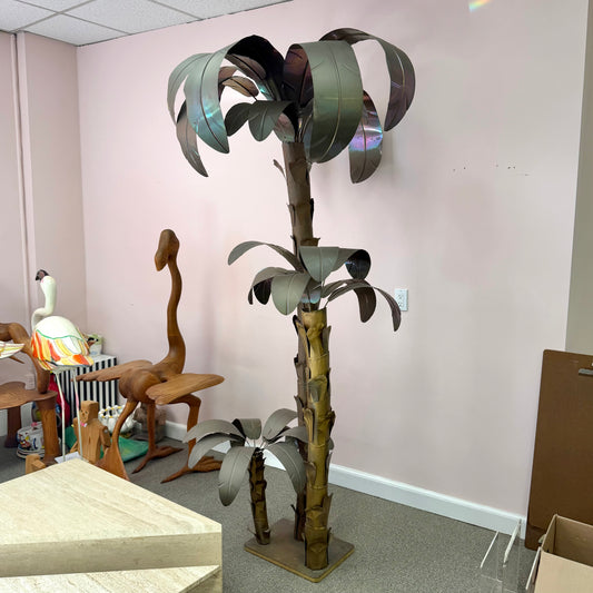 Vintage Tommaso Barbi Style Hollywood Regency Brass Palm Tree Sculpture