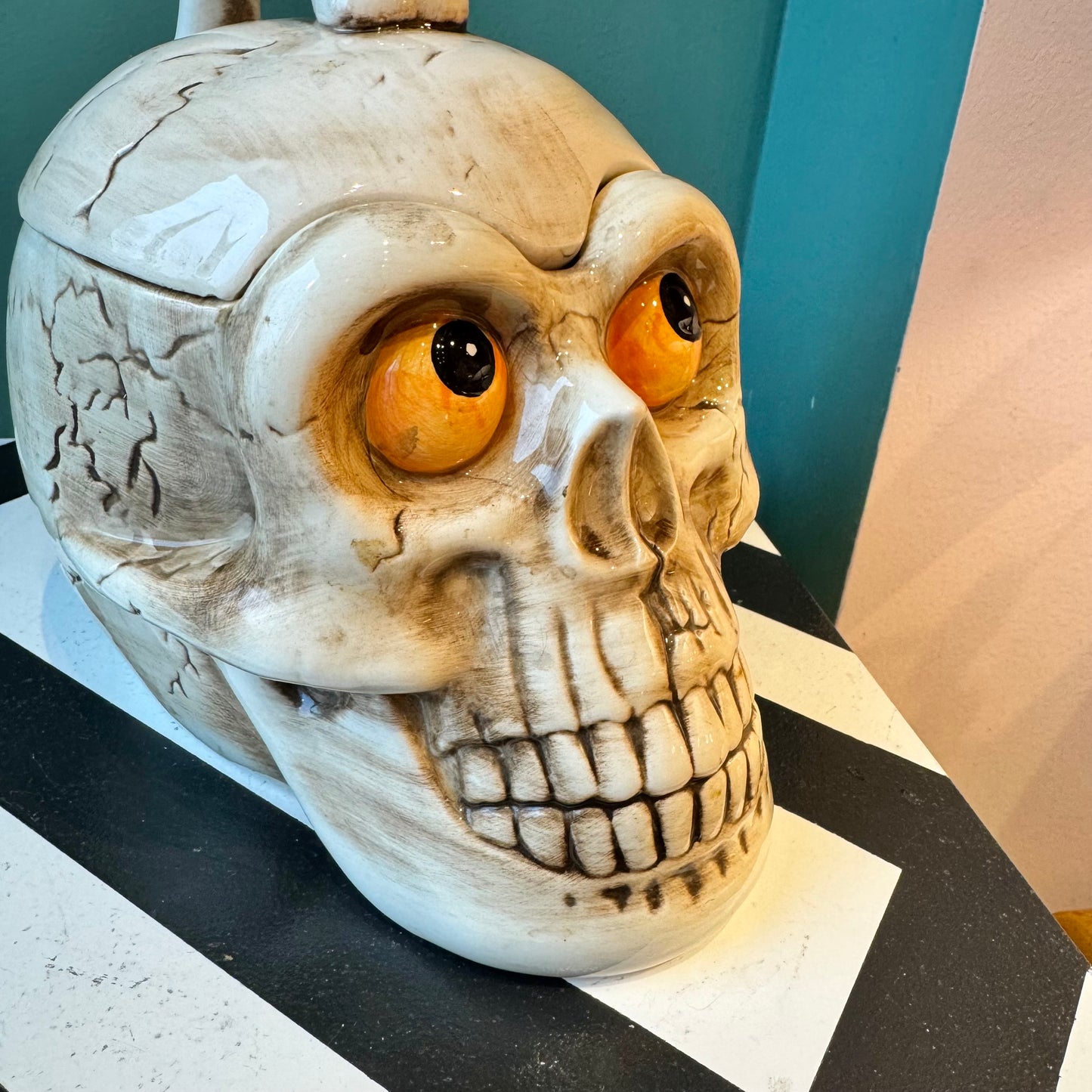 Vintage Ceramic Skull Cookie Jar by Enesco