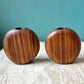 Vintage Pair of Circular Wooden Candlestick Holders