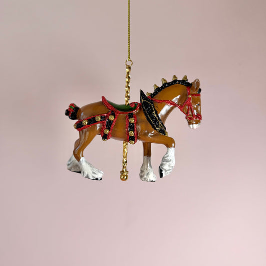 Resin Carousel Brown Clydesdale Horse Ornament