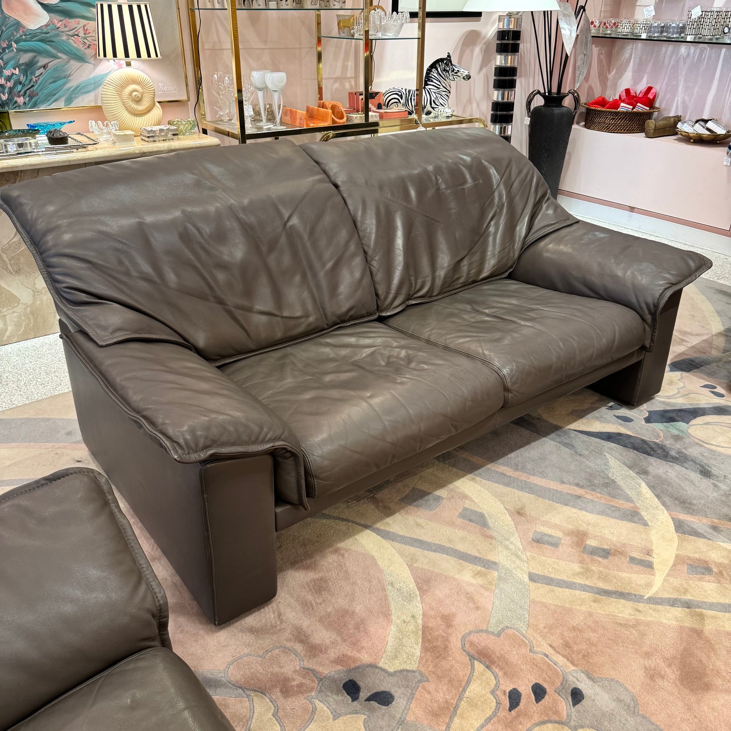 1980's Vintage Taupe Leather Adjustable Sofa by Durlet