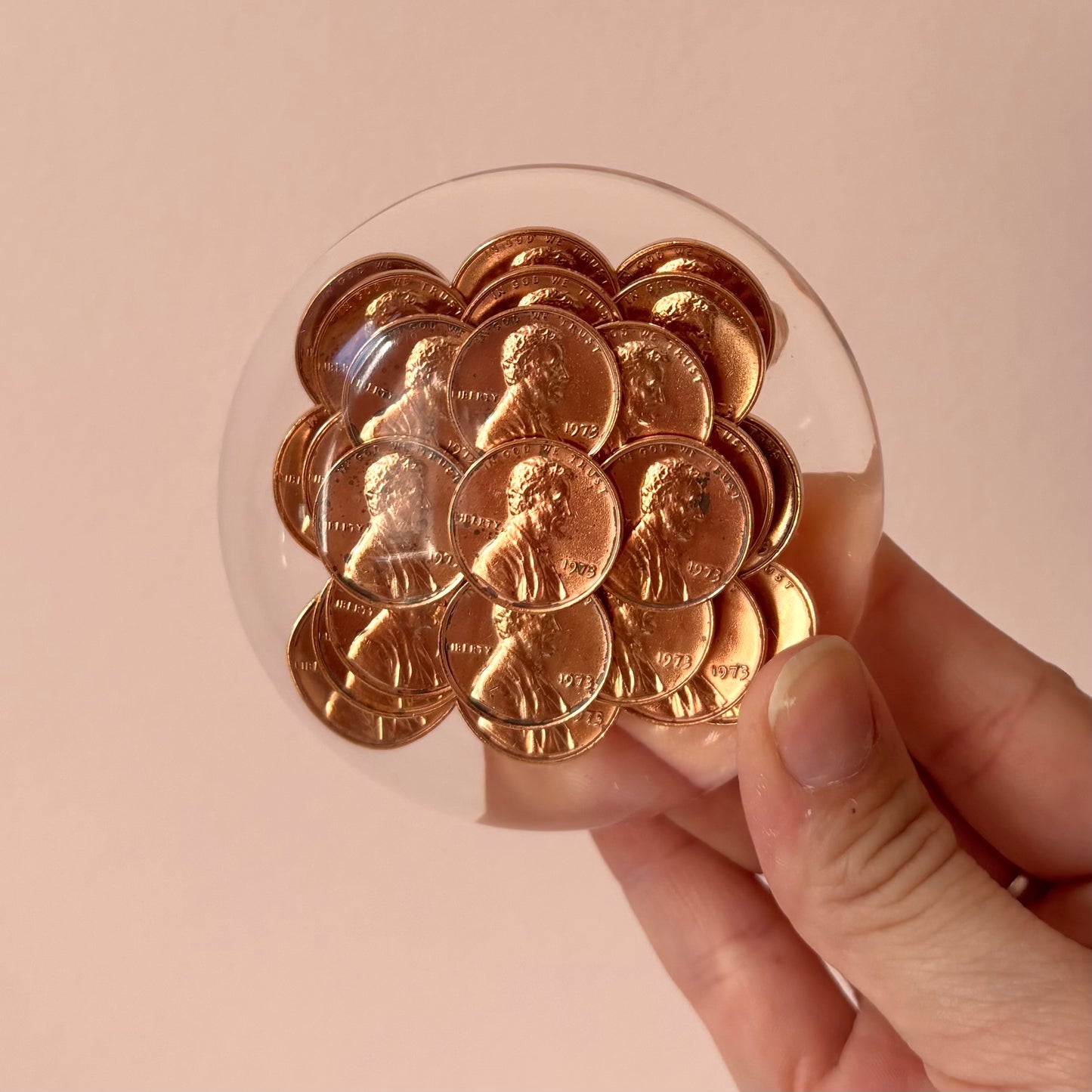 Vintage 1973 Penny Lucite Paperweight