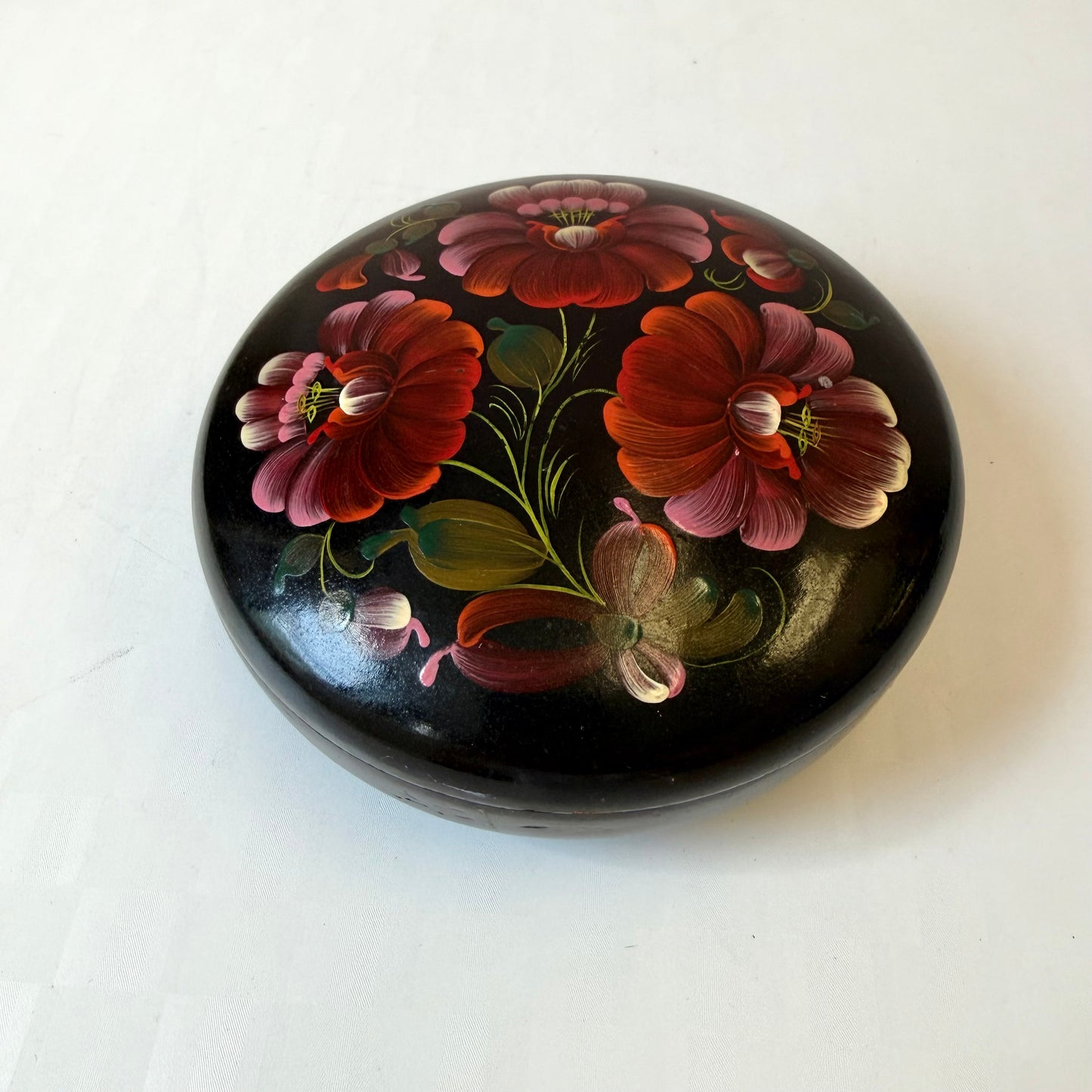 Vintage Hand Painted Floral Wooden Trinket Box