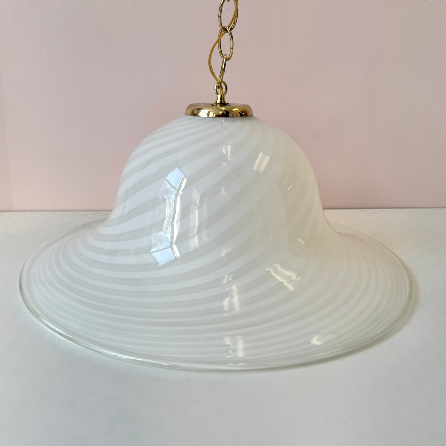 Vintage Large White Murano Glass Pendant Chandelier