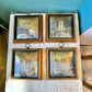 Set of 4 Antique Framed Sungott Decoupage Gold Leaf Convex Glass Artworks
