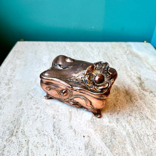 Antique Art Nouveau Copper Jewelry Box by Jennings Brothers