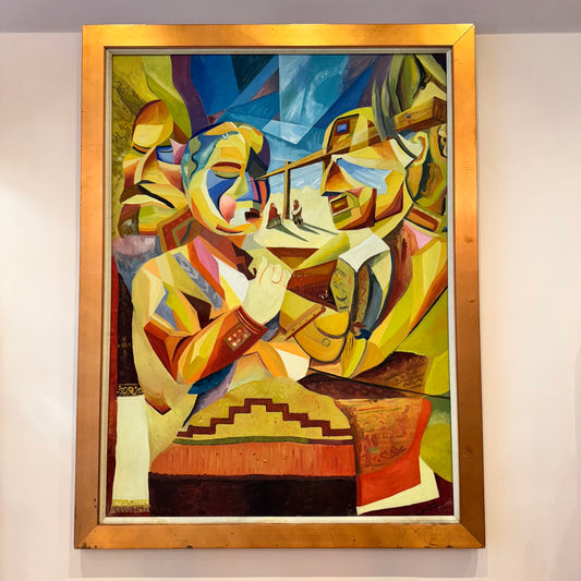 Vintage Signed Original Cubist Oil Painting by Vargas