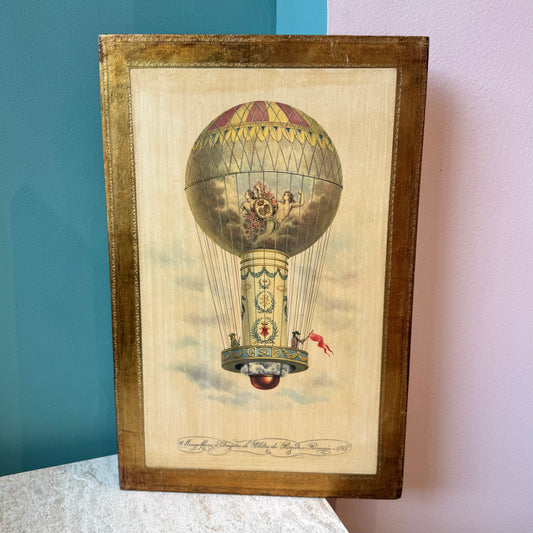 Vintage Italian Hot Air Balloon Artwork with Gold Gilded Border