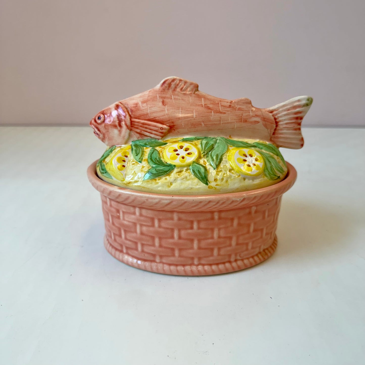 Vintage GEO Paris Ceramic Salmon Tureen Dish (as is)