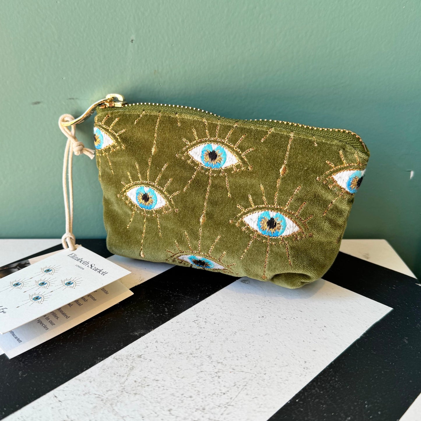 Mystical Eye Fern Green Velvet Coin Purse by Elizabeth Scarlett London