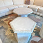 Vintage Hexagonal Tessellated White Marble Side Table