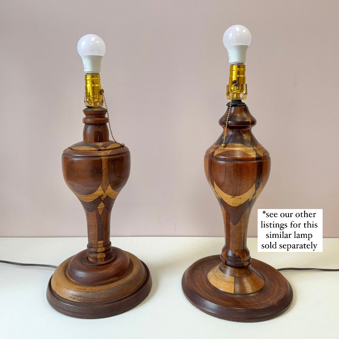 Mid Century Turned Mixed Wood Lamp W/Shade