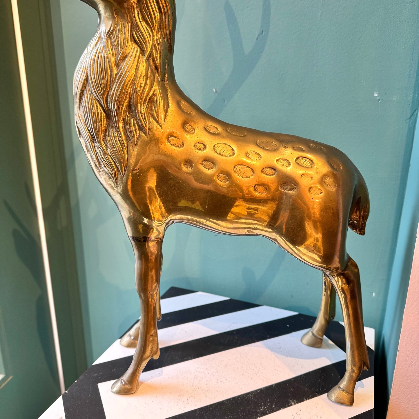 Large Vintage Brass Buck Deer Statue