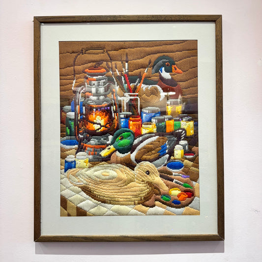Framed Vintage Long Stitch ‘Decoy Still Life’ Duck Artwork