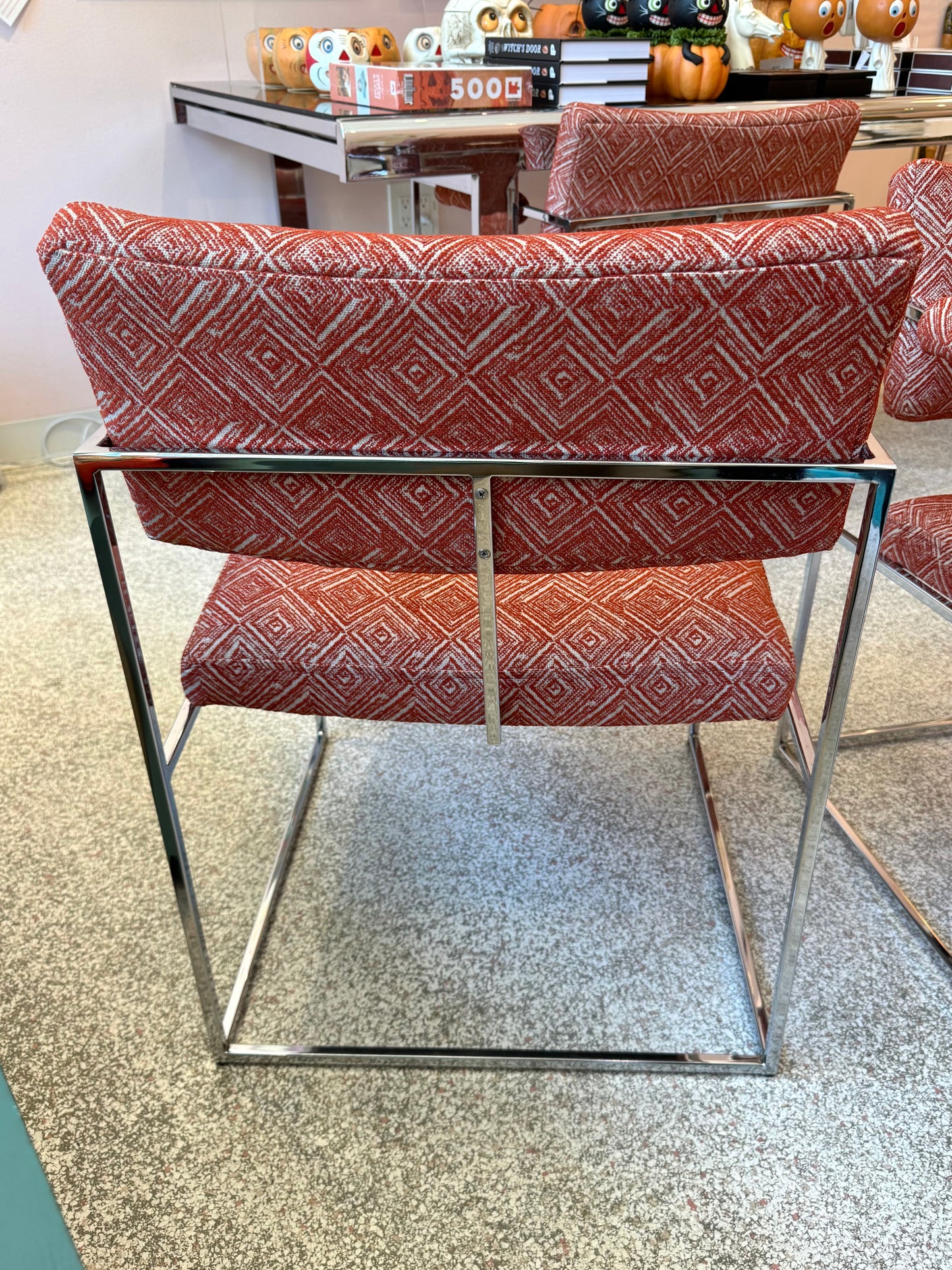 Vintage Set of 4 Milo Baughman '1188' Chrome and Orange Wool Dining Chairs