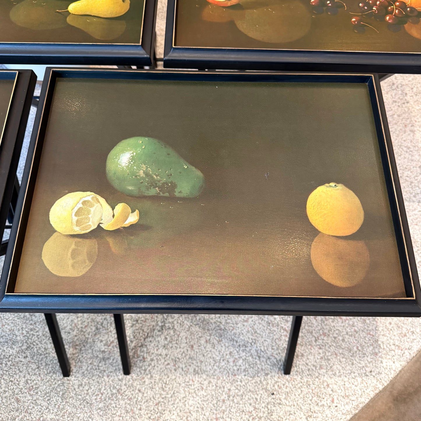 Set of 4 Vintage 1960’s Still Life Fruit Folding Tables with Stand by Artex