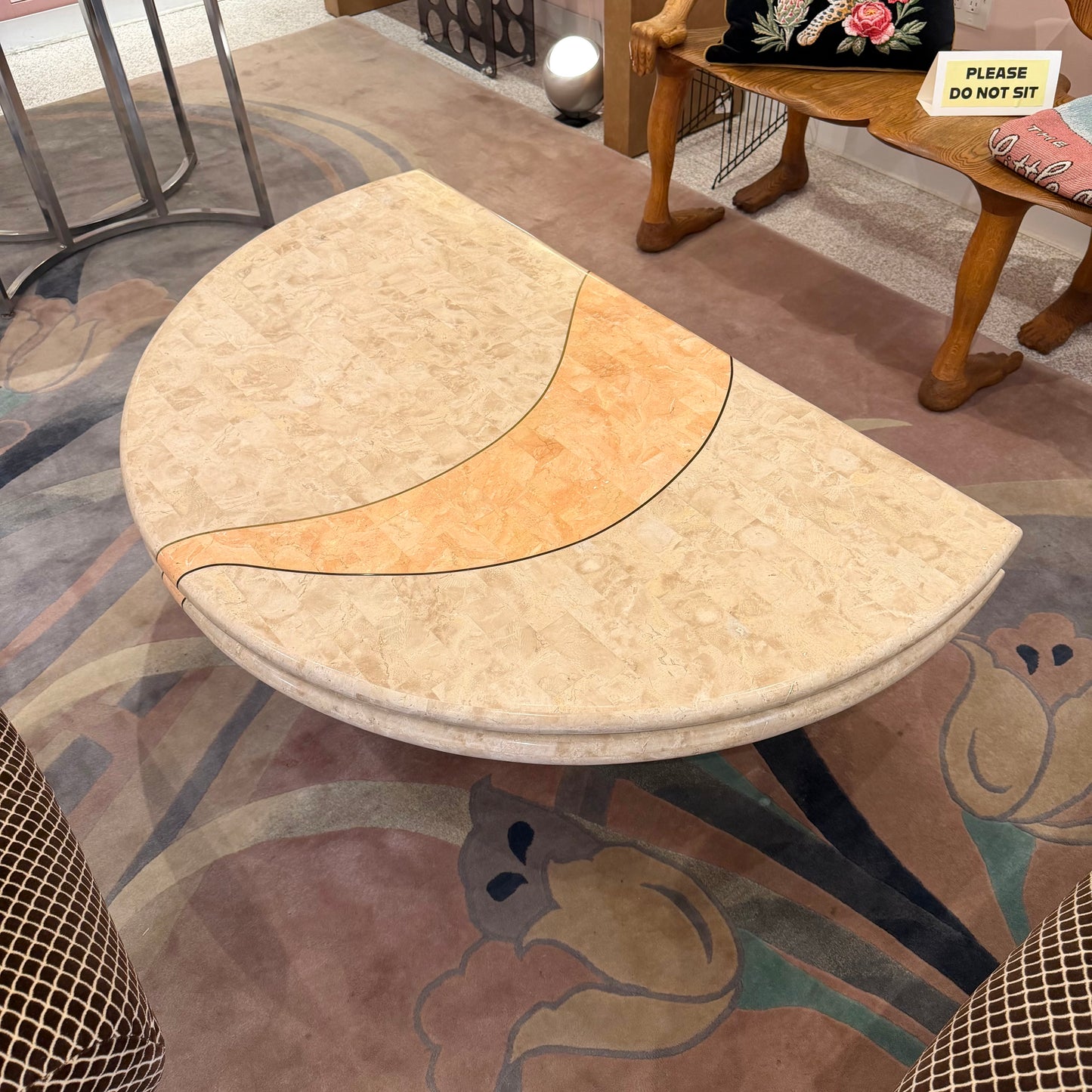 Vintage Tessellated Travertine Swivel Coffee Table by Casa Bique