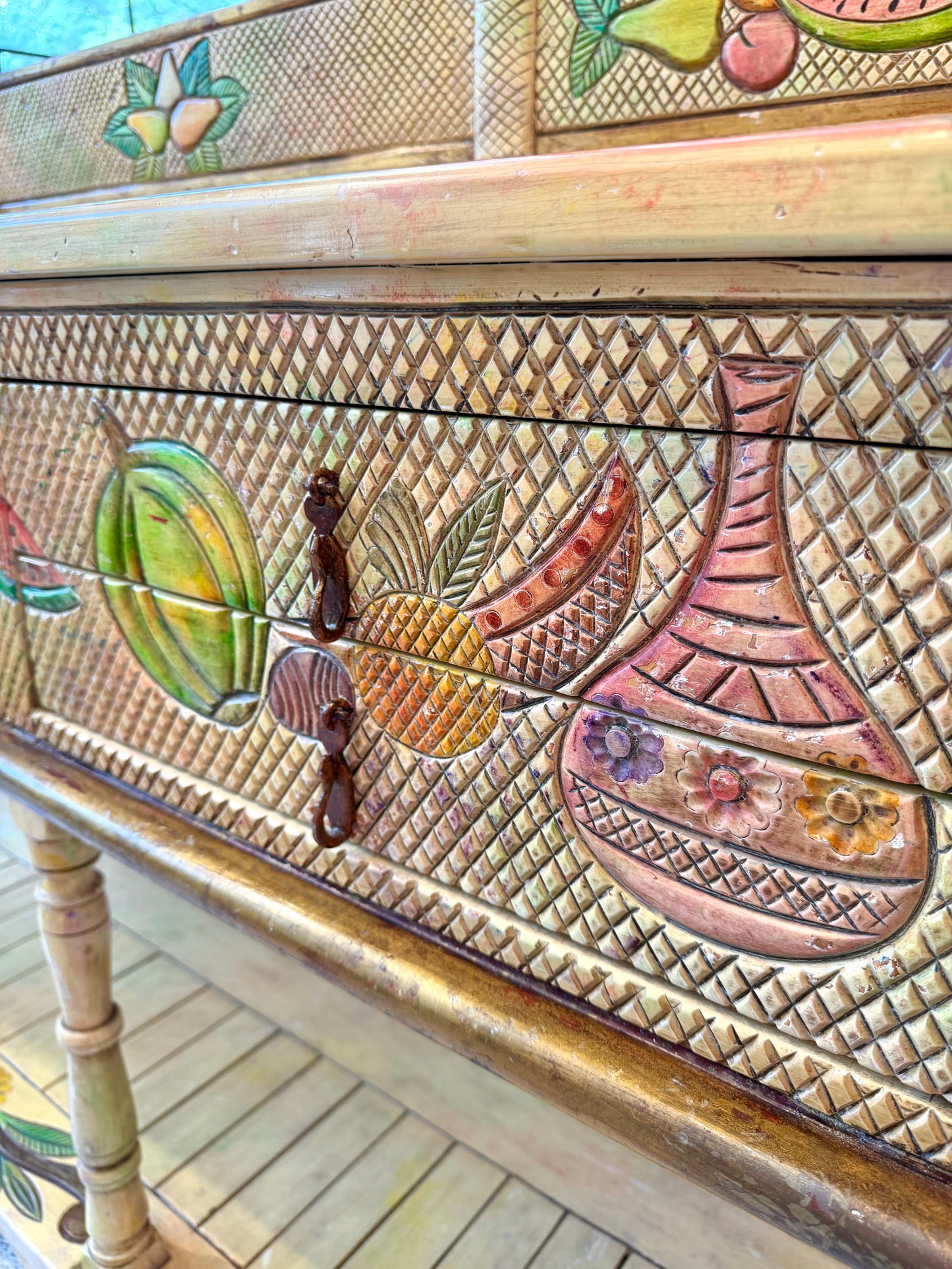 Vintage Hand Crafted Mexican Console and Mirror Set by Diseños Caaesa