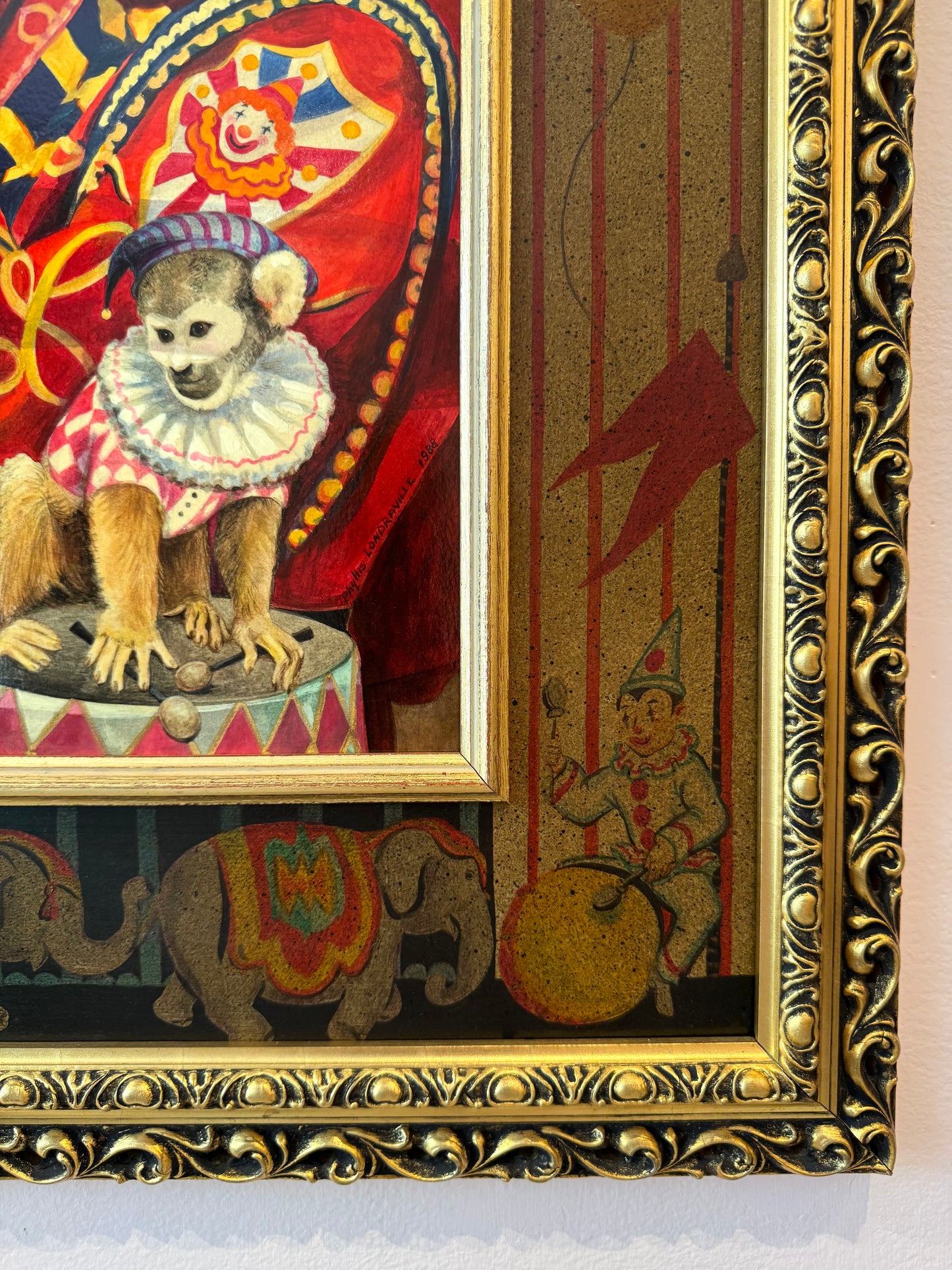 Vintage Original Framed "The Summer Circus" 1988 Acrylic on Board Painting by Phyllis Londraville