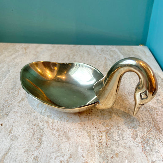 Vintage Brass Swan Trinket/Ring Dish 6”