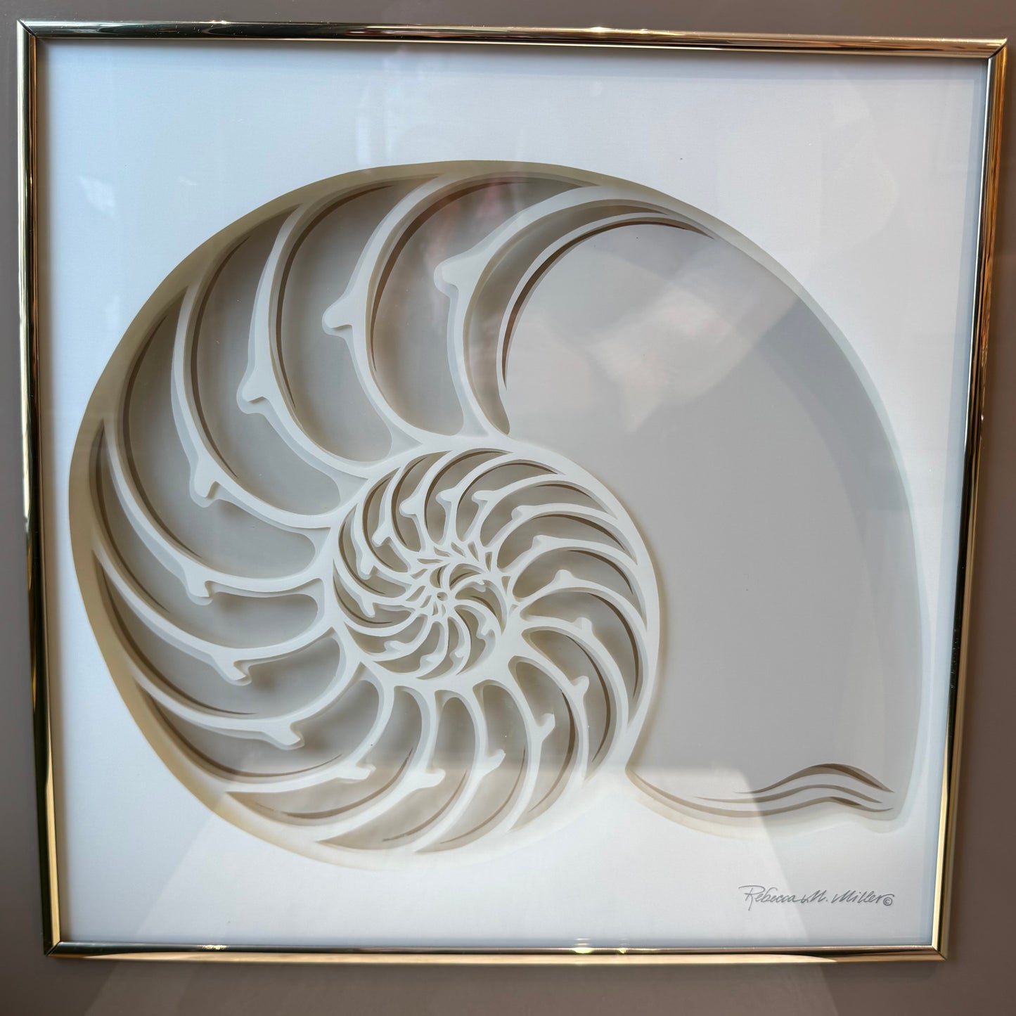 Vintage 1970's Framed 3D Paper Sculpture Shell Artwork by Rebecca Melville Miller for Greg Copeland