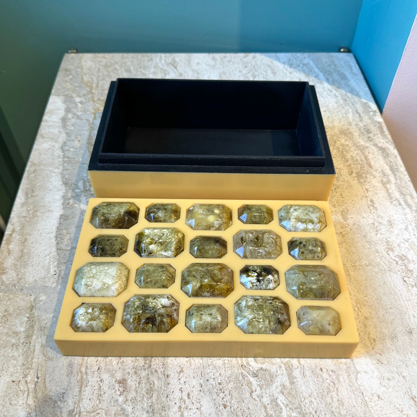 Gold Toned Resin Box with Decorative Gem Lid
