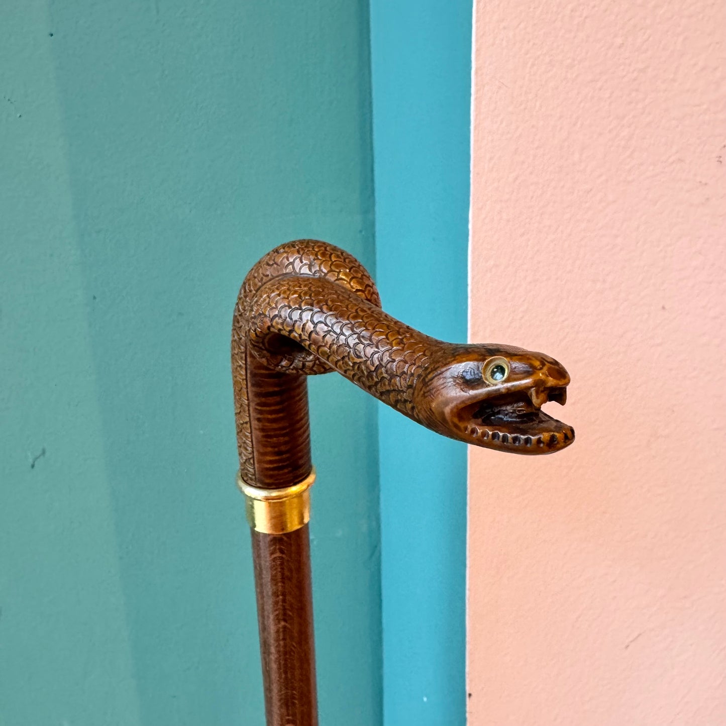 Vintage Coiled Snake Walking Stick Cane