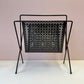 Vintage Mid Century Black Perforated Metal Magazine Rack