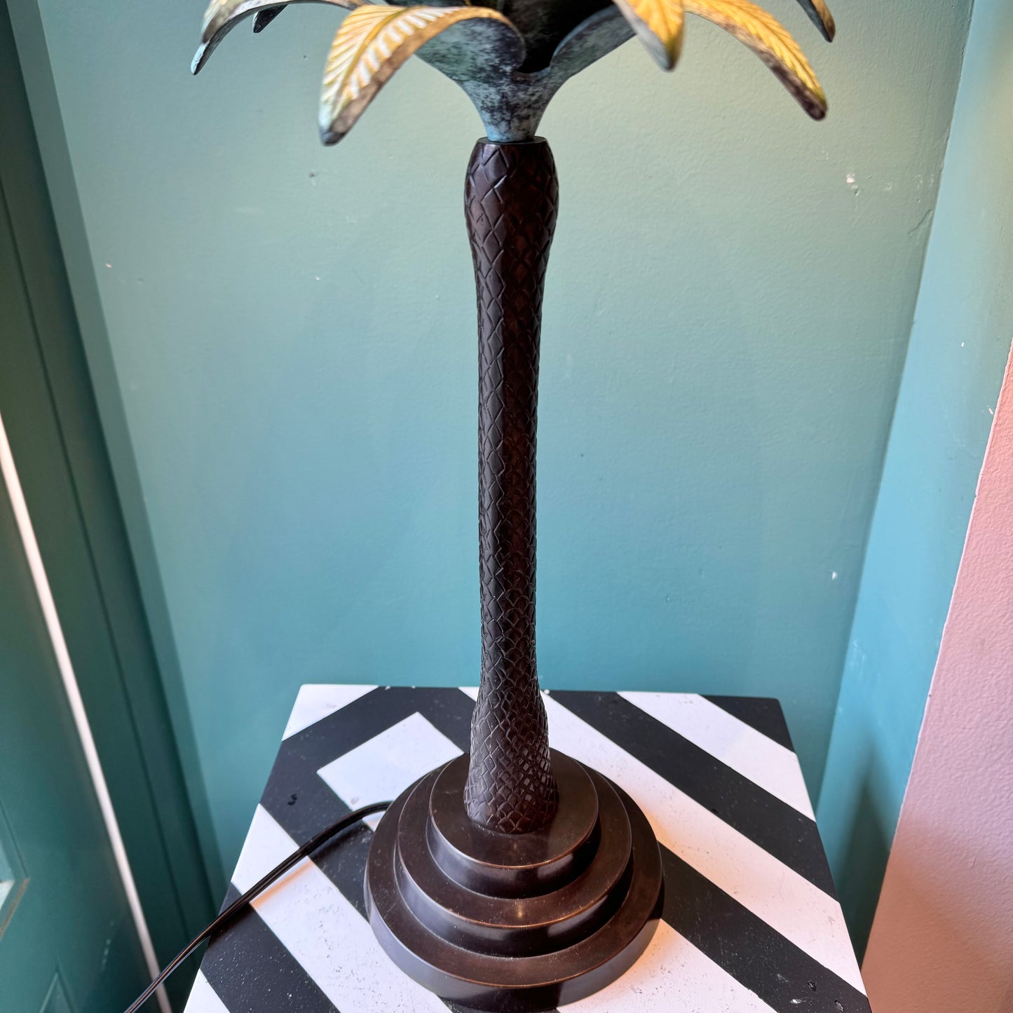 Vintage Palm Tree and Tile Shade Table Lamp