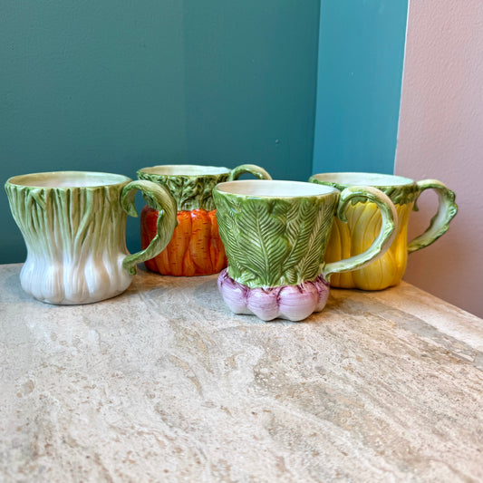 Vintage Set of 4 Ceramic Vegetable Mugs by Fitz & Floyd