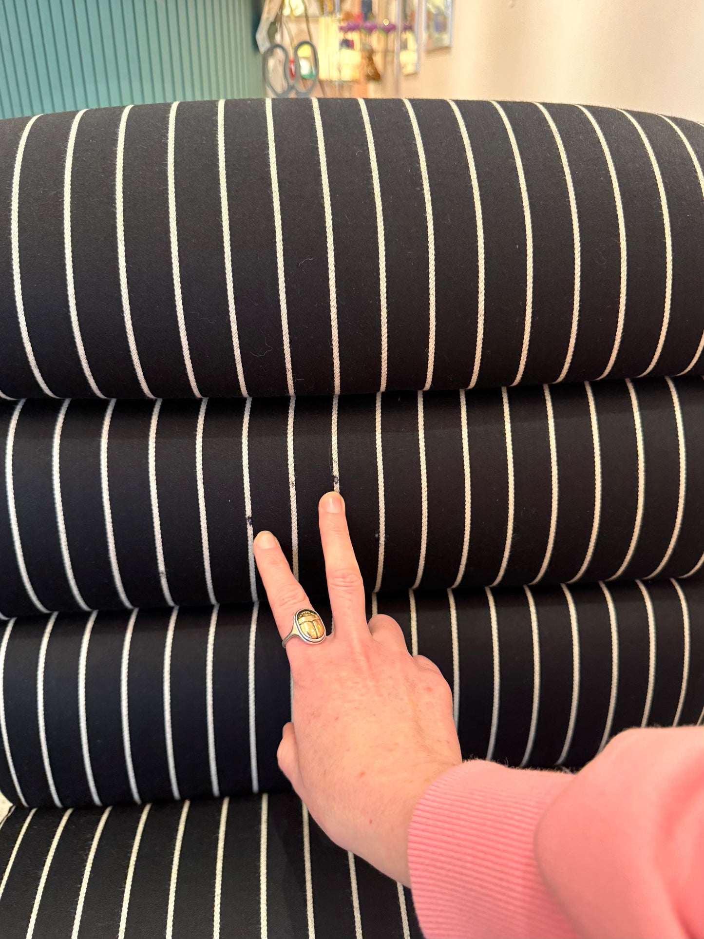 Set of Four 1970's Pace Collection Mariani Lugano Cantilever Dining Chairs in Black/White Stripe