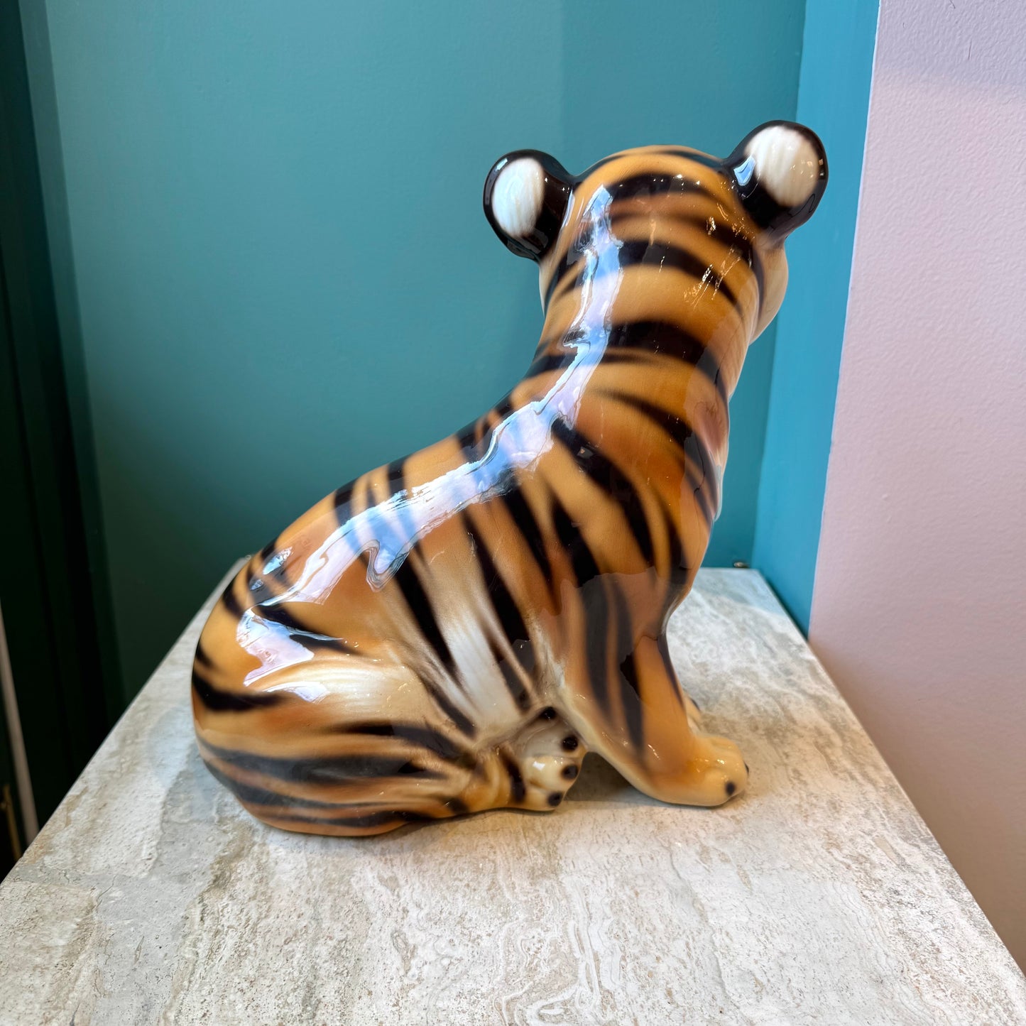 Vintage Italian Porcelain Tiger Cub Statue