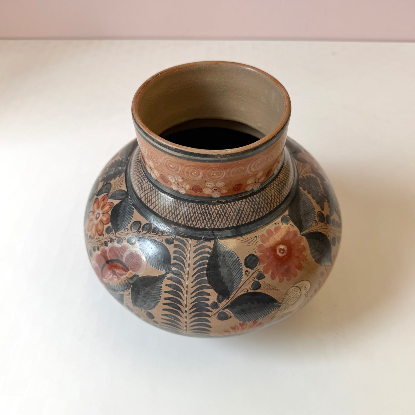Vintage Hand Painted Mexican Tonala Pottery Vase