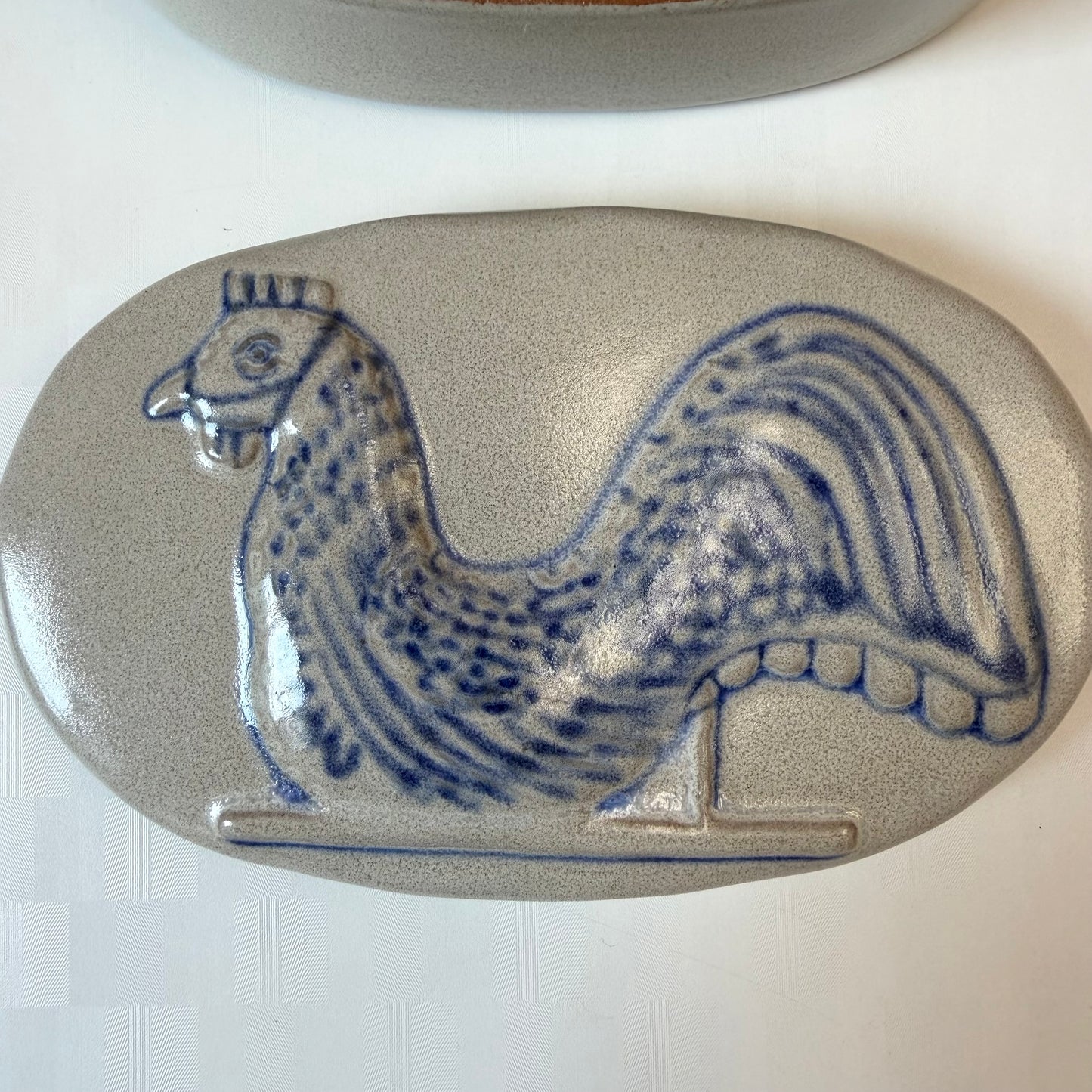 Vintage Folk Art Stoneware Rooster Box