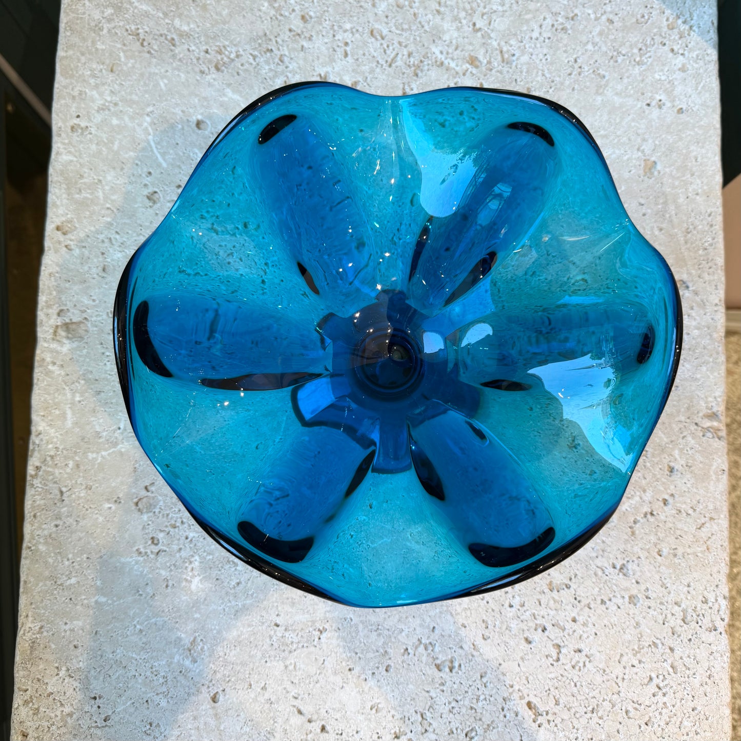 Vintage 1960's "Bluenique" Art Glass Candy Bowl