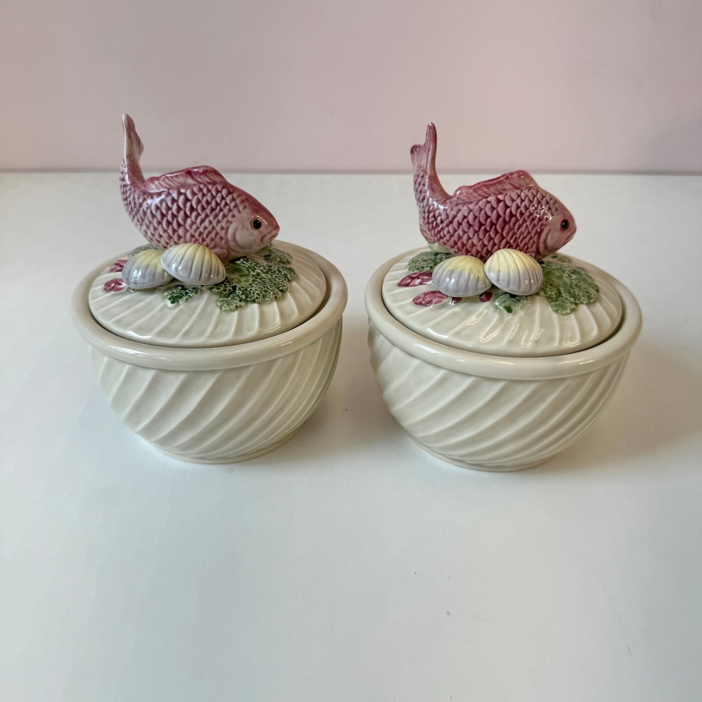 Vintage Set of 2 Fish Lidded Bowls by Fitz and Floyd