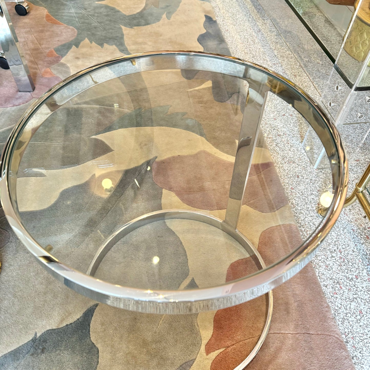 1970’s Chrome and Glass Cantilever Side Table