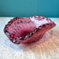 Vintage Scallop Edged Pink Bullicante Glass Bowl with Gold Leaf