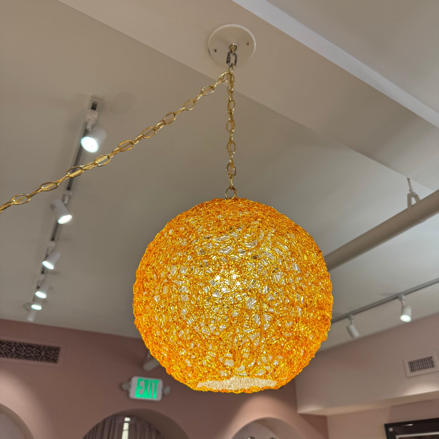 Vintage Orange Acrylic Spun Spaghetti Swag Light