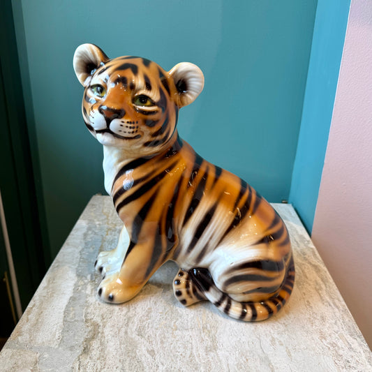 Vintage Italian Porcelain Tiger Cub Statue
