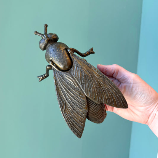 Vintage Large Bronze Toned Metal Fly Ashtray