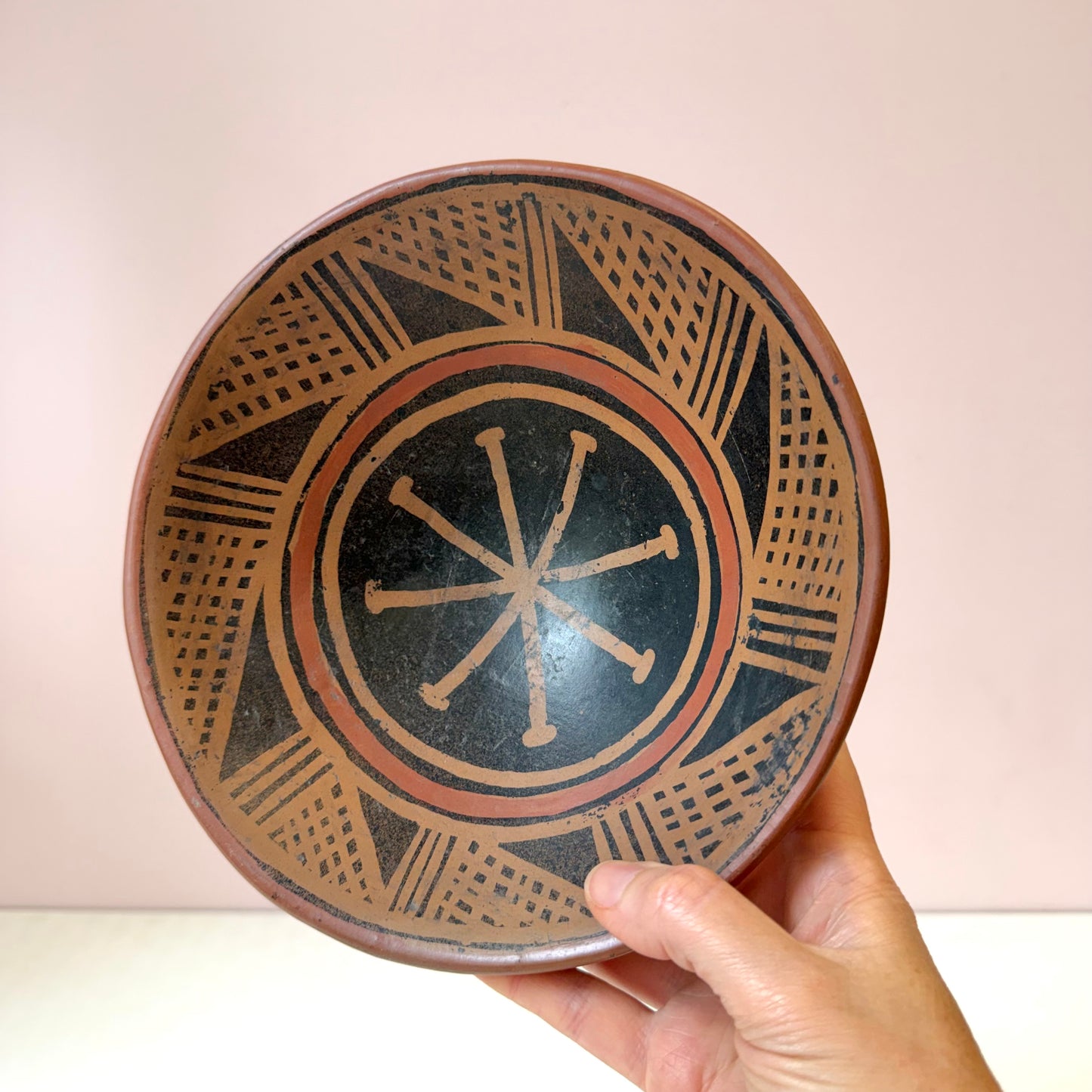 Vintage Handcrafted Ecuadorian Mucawa Pedestal Base Clay Bowl